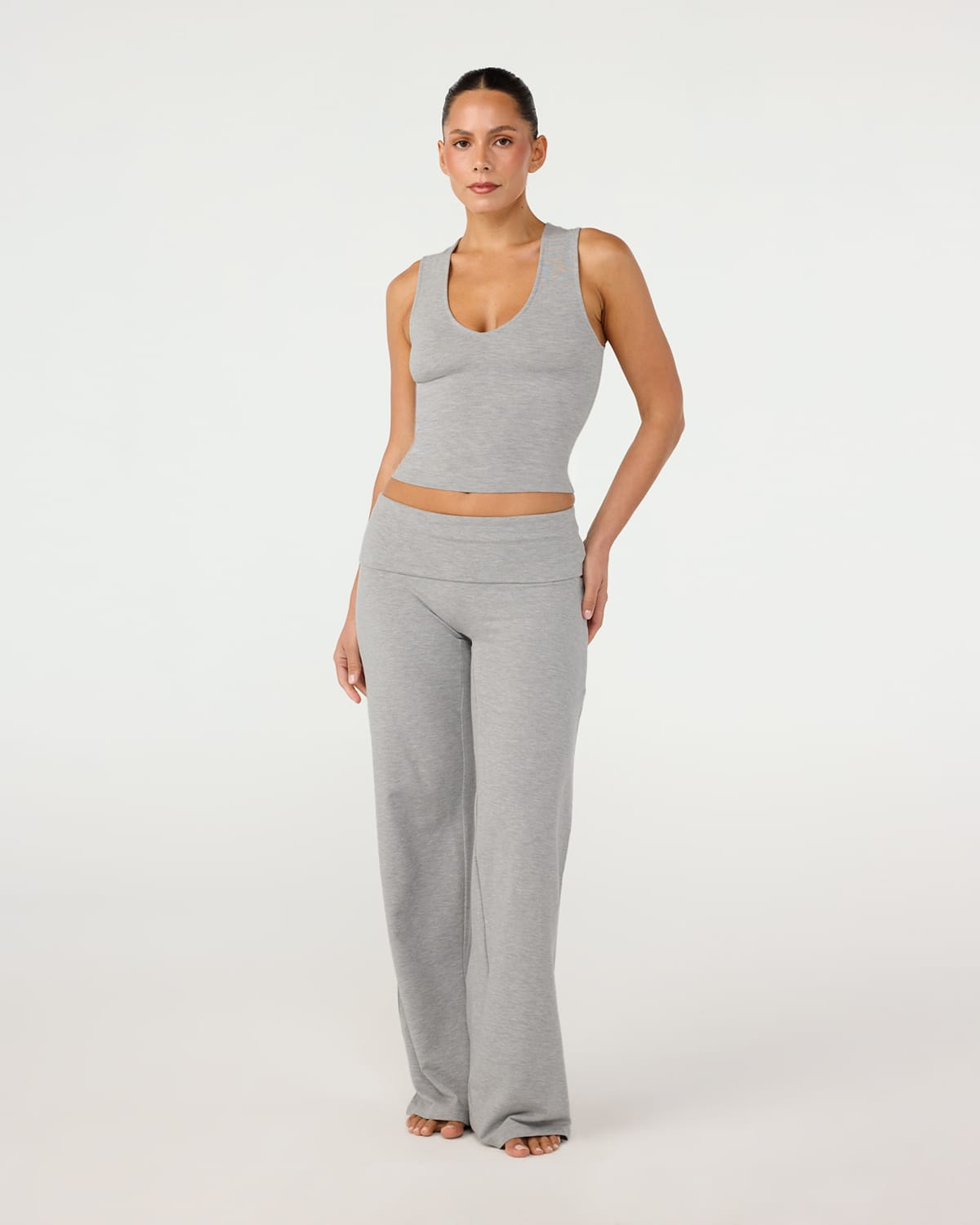 Foldover Jersey Straight Leg Pants