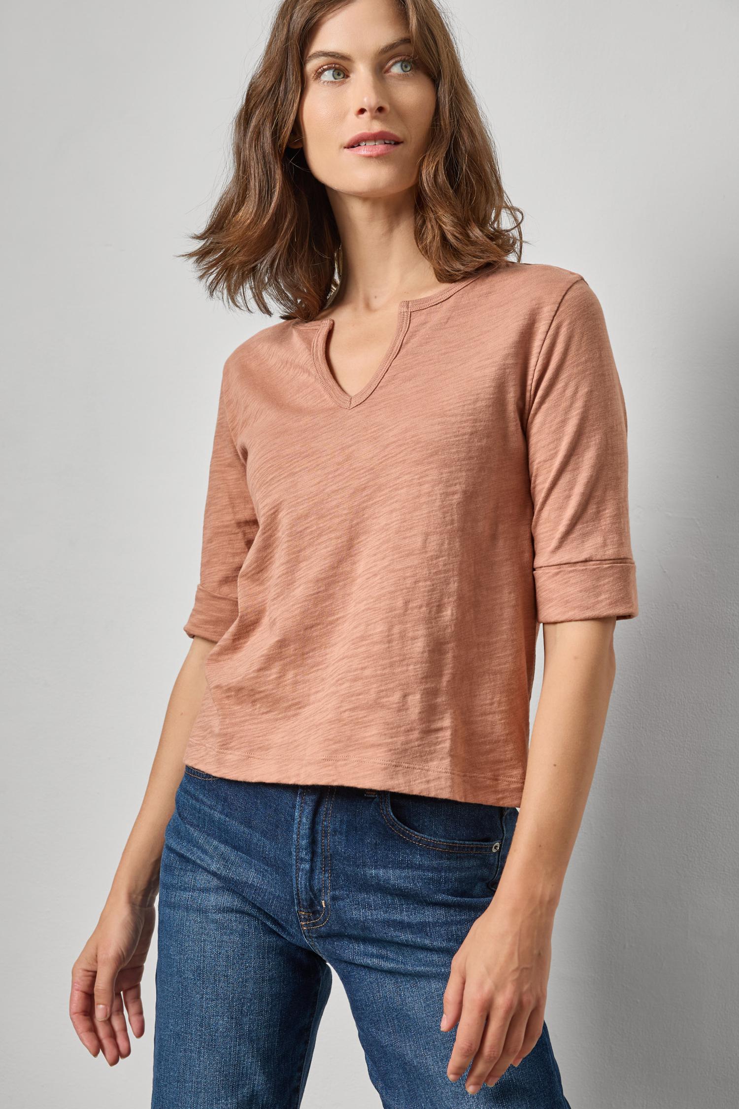 The Dusty Rose Notched-Neck Tee